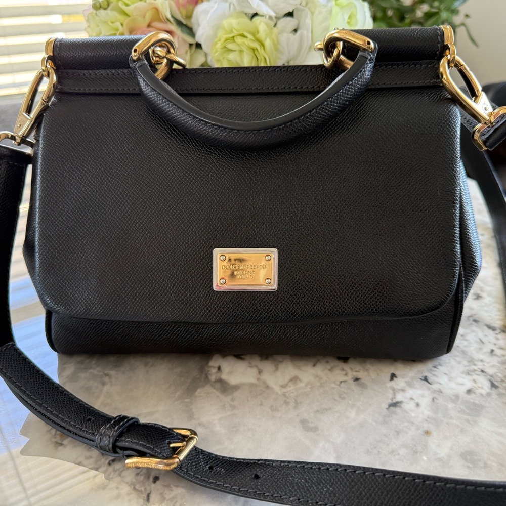 Dolce & Gabbana Miss Sicily M Size Black Leather Satchel with Gold Hardware. - Picture 3 of 9